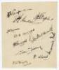 M.C.C. Australian Touring Team v Rest of England 1929. Small page very nicely signed in ink by the eleven members of the M.C.C. team. Signatures are Chapman (Captain), Staples, Hendred, Freeman, Ames, Larwood, Duckworth, Geary, Tate, Mead and Kingsley. Ve