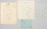 England, Australia and New Zealand autographs 1949-1963. Two official autograph sheets, one for Australia tour to England 1961 signed by sixteen including Benaud, Harvey, Booth, Davidson, Gaunt, Lawry, Misson, Simpson etc. Laid down to tightly trimmed pag