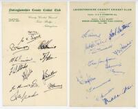 County autograph sheets c. 1948. Three official autograph sheets for Nottinghamshire (eleven signatures in ink), Leicestershire (12 in ink), and Worcestershire (13, two in ink). Signatures include Sime, Simpson, Harris, Winrow, Jepson, Stocks, Keeton, But