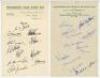 County autograph sheets c. 1948. Three official autograph sheets for Nottinghamshire (eleven signatures in ink), Leicestershire (12 in ink), and Worcestershire (13, two in ink). Signatures include Sime, Simpson, Harris, Winrow, Jepson, Stocks, Keeton, But