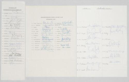 Northamptonshire C.C.C. 1976-2007. Eight autograph sheets, of which five are official, of Northamptonshire teams for the period. Sheets are 1976 (19 signatures), 1990 (24), 1992 (14), 1993 (16), 1996 (22), 1997 (23), 2005 (20) and 2007 (24). Signatures in