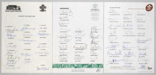 Surrey C.C.C. 1985-2005. Three official autograph sheets for seasons 1985 (17 signatures), 2003 (21) and 2005 (25), and five unofficial sheets for seasons 1991 (18), 1992 (20), 1993 (20) and 1995 (12). Signatures include A. Butcher, Pocock, Needham, Felth