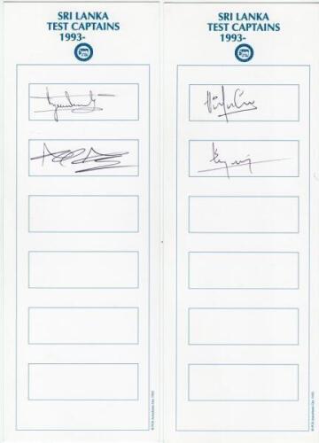 Sri Lanka Test captains and one-day international players 1990s-2000s. Four autograph cards of varying sizes with printed titles, of Sri Lanka Test captains and one-day international players. Signatures include Ranatunga, P.A. De Silva, Jayarardene, Atapa