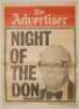 Don Bradman newspaper cricket posters. Three original newspaper posters. Two for The [Adelaide] Advertiser, ‘The Don Makes a Comeback’, 27th March 1987, and ‘Night of the Don’, 6th October 1987. Both 17”x23.5”. Also The West Australian, ‘Bradman 4-Page Sp - 2