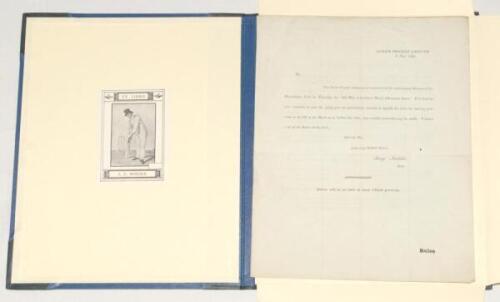 Marylebone Cricket Club 1829. Printed four-page official invitation to attend the ‘anniversary Dinner of the Marylebone Club on Thursday the 14th May at Grillion’s Hotel, Albemarle Street’. Printed signature of ‘Benji Aislabie’, Secretary. To the centre p