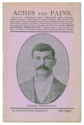 Tom Richardson. Surrey C.C.C. Penny card, anonymous but almost certainly written by Albert Craig, ‘Cricket Poet and Rhymester’, and published at 25 Temple Chamber, London 1897. Image of Richardson to front cover. Good condition