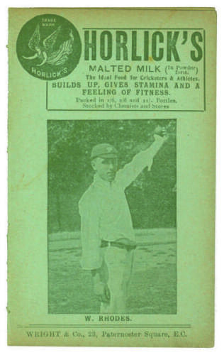 W. Rhodes. Yorkshire C.C.C. Penny card written by A.C. Albert Craig &lsquo;Cricket Poet and Rhymester&rsquo;, and published by Wright & Co, 23 Paternoster Square. 1907. Image of Rhodes to front cover. Minor age toning otherwise in good condition