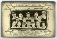 ‘Australian Touring Team 1938’. Unusual advertising free-standing advertising postcard for ‘Above All Aeroplane Jellies’ depicting cameos of all sixteen members of the 1938 Australian touring party to England, with printed titles and players’ names in scr