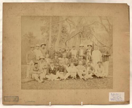 Lord Hawke’s tour of Ceylon and India 1892-1893. Good, original and early joint team photograph taken on the tour and featuring members of Hawke’s team and probably of the Punjab or Sindh team (the photographer’s location) who they played in the two match