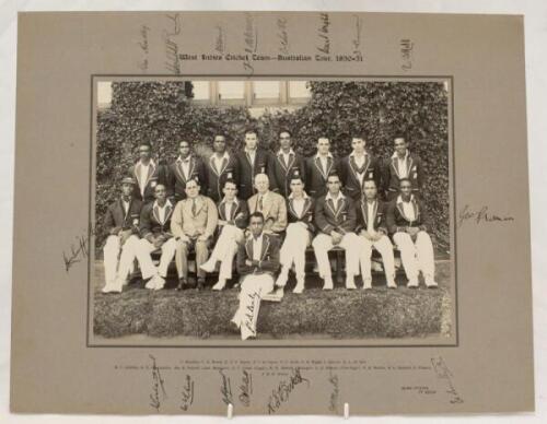 West Indies tour of Australia 1930-1931. A scarce large mono official photograph of the West Indies team who toured Australia in 1930-31. The photograph laid down to photographers mount with printed title to top border ‘West Indies Cricket Team- Australia