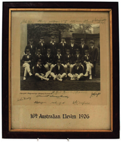 Australia tour of England 1926. Impressive official sepia photograph of the Australian team who toured England in 1926, seated and standing in rows, wearing cricket attire and all dressed in their touring caps and blazers. The photograph, by T. Bolland of