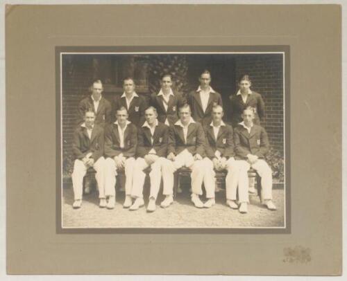 Australia. Victoria c.1935. Original official mono photograph of the Victoria team seated and standing in rows wearing blazers. The photograph is untitled, but appears to feature players including Ebeling (Captain), Hassett, Rigg, Bromley, Gregory, McCorm