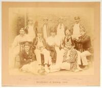 ‘Gentlemen of Surrey, 1889’. Original sepia photograph of the Surrey team who played the Gentlemen of Philadelphia at The Oval, 18th- 20th July 1889. The players standing and seated in rows wearing assorted blazers, caps and cricket attire. The photograph