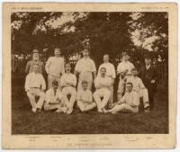 ‘The Yorkshire County Eleven’ 1888. ‘Land & Water Supplement’ mono image of the 1888 Yorkshire team depicted seated and standing in rows wearing cricket attire. ‘Photo-print’ by Waterlow & Sons Ltd. The supplement dated 6th October 1888 is laid to origina