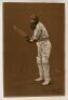 William Gilbert Grace. Gloucestershire & England 1865-1908. Albert Chevallier Tayler 1905. Original and unpublished drawing on brown paper in pencil and coloured chalk of Grace in batting pose wearing cap and waist tie/belt in M.C.C. colours of red and ye - 2