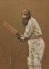 William Gilbert Grace. Gloucestershire & England 1865-1908. Albert Chevallier Tayler 1905. Original and unpublished drawing on brown paper in pencil and coloured chalk of Grace in batting pose wearing cap and waist tie/belt in M.C.C. colours of red and ye - 3