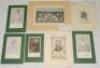 Cricket engravings, bookplates, Illustrated News prints etc. Fourteen images including four mounted printed engravings of A.G. Streel, W.H. Patterson, Russell Walker, Lord Hawke taken from the ‘British Sports and Sportsmen’ book published in 1907, each wi