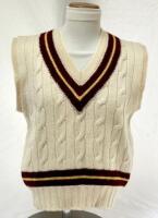 Leonard ‘Jock’ Livingston. New South Wales & Northamptonshire 1941-1957. Northamptonshire sleeveless 1st XI sweater worn by Livingston during his career with Northamptonshire. The sweater, by Swanns of Gold Street, Northampton, with maroon and yellow trim