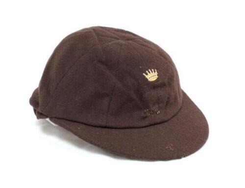 Edward James Sheffield. Surrey & Kent 1930-1933. Surrey 2nd XI cap worn by Sheffield during his brief first-class cricket career curtailed due to a back injury. The chocolate brown cap, by E.C. Devereux of Eton, with the crown to top but appears to be lac