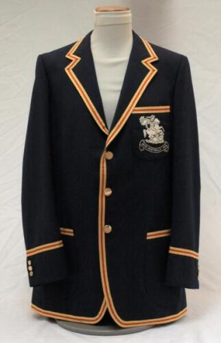 Robert George Dylan Willis. Surrey, Warwickshire & England 1969-1984. Official M.C.C. navy blue touring blazer worn by Willis on the tour of Australia in 1978-1979. The blazer, by Dak, Simpson of Piccadilly, with embroidered M.C.C. emblem in white of St G