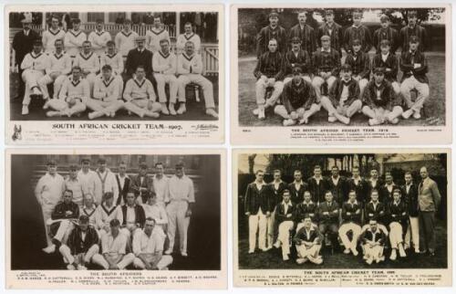 South Africa team postcards 1907-1955. Seven original mono real photograph postcards of South African touring teams to England. Teams are 1907 (J. Herbert Wilson), 1912 (Beagles no. 333.U), 1924 (Beagles/ C. Smith, Oval), 1929 (J. Smith Bookstall), 1935, 