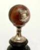 Thomas Richardson. Surrey, London County, Somerset & England 1892-1904. Original cricket ball with which Tom Richardson took all ten wickets for Surrey against Essex at The Oval in June 1894. The ball mounted on a silver metal stand with wooden base has a - 2