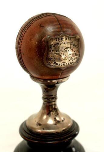 Thomas Richardson. Surrey, London County, Somerset & England 1892-1904. Original cricket ball with which Tom Richardson took a career best eight wickets for ninety four runs for England against Australia at the Melbourne Cricket Ground in 1894. The ball m