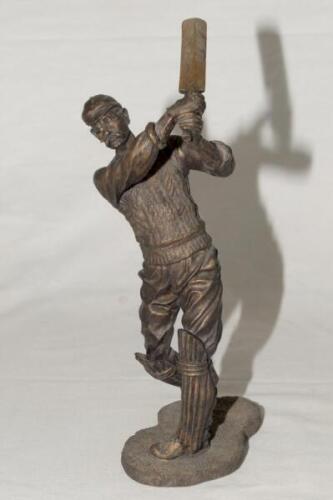 ‘Cricketer in Cap’. Sherratt & Simpson cast resin figure of an Edwardian cricketer in batting pose playing an elegant attacking shot. Hand painted to replicate bronze. Series no. 57363. Maker’s label to underside of base. G/VG