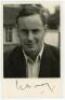 Peter Barker Howard May, Surrey & England 1950-1963. Mono real photograph plainback postcard of May, head and shoulders, wearing blazer. Signed in black ink to lower white border by May. Publisher unknown. VG