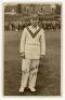 John Berry ‘Jack’ Hobbs, Surrey & England 1905-1934. Sepia real photograph postcard of Hobbs standing full length wearing cricket attire and cap. Nicely signed by Hobbs in black ink to the photograph and dated ‘1925’. To the verso, a handwritten message f