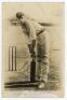 John Richard Mason. Kent & England 1893-1919. Mono postcard of Mason in batting pose. Signed in black ink by Mason. Postally date stamped 1908. Hartmann series. Some marks and creasing to card, some fading to signature. Only fair condition