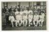 Warwickshire. Willie Quaife Benefit match 1911. Mono plain back postcard of the Warwickshire team seated and standing in rows wearing cricket attire in front of the pavilion. Printed title ‘Warwickshire Eleven 1911’ to lower corner. The match v Surrey was