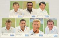 England signed Cornhill Insurance Test Series Cards. Twenty six cards, each signed by the featured player. Cards are Series ‘G’ Caddick, Malcolm, Illingworth, Series ‘H’ Atherton, DeFreitas, Stewart, White, Series ‘I’ Atherton, Crawley, Ealham, Fraser, Hi