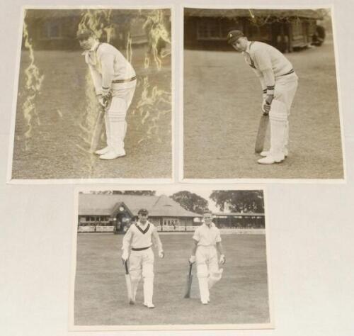 South Africa tour to England 1935. A good selection of original mono press photographs from the 1935 tour. Images are Eric Rowan and Bruce Mitchell walking out to bat in the tour match v Scotland, Forthill, Dundee, 22nd & 23rd June 1935. Star Photos of Pe