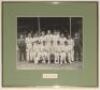 ‘Surrey 1937’. Excellent original mono photograph of the Surrey team seated and standing in rows wearing cricket attire. Nicely signed in black ink to the photograph by all twelve players. Players and signatures include Holmes (Captain), Sandham, Fishlock