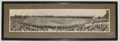 Australia v South Africa 1931/32. Original mono panoramic photograph taken during the fourth Test, Adelaide Oval and dated 30th January 1932, depicting the match in progress with large crowds in attendance. The photograph, by D. Darian Smith of Adelaide, 