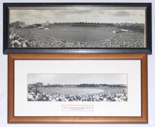 Test match ground panoramas 1930s/1940s. Four small original mono panoramic photographs of match action and large crowds in attendance at Test matches. Images include Melbourne Cricket Ground 1930s, possibly the 1932/33 ‘Bodyline’ series, approx. 12”x3.5