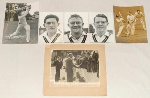 South Africa tours to England 1947 and 1965. Original mono photograph of the 1947 South African team being presented to King George VI and Queen Elizabeth during the second Test at Lord’s. The photograph, with some loss to two corners, is laid to photogra