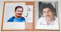 India Test and international cricketers 1960s onwards. Small album comprising a selection of thirty mainly colour copy photographs, all signed by the featured player with one exception. Signatures include Chandrasekhar, Ganesh, Kumble, Madan Lal, More, Pa