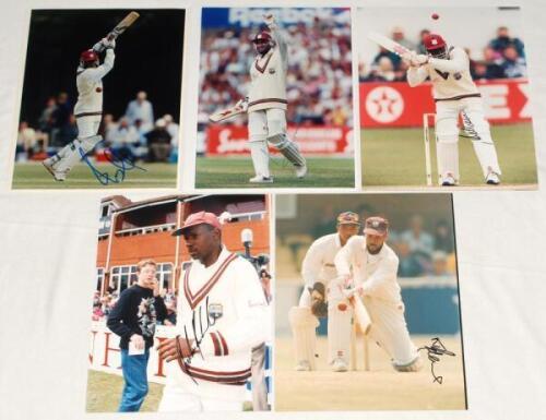 West Indies tour to England 1995. Ten original colour press photographs of match action and net practice from the West Indies tour to England in 1995, each signed by the featured player. Signatures are Richardson, Adams, Hooper, Campbell, Williams, Cork, 