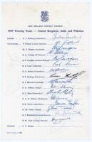 New Zealand tour to England, India and Pakistan 1969. Official New Zealand Cricket Council autograph sheet signed by all sixteen playing members of the touring party. Signatures include Dowling (Captain), Pollard, Burgess, Collinge, Congdon, D. Hadlee, Ho