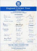 England tour to Australia 1982/83. Official autograph sheet with printed names, fully signed in ink by all nineteen members of the touring party. Players’ signatures are Willis (Captain), Gower, Botham, Cook, Cowans, Fowler, Gould, Hemmings, Jackman, Lamb