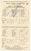 Surrey v Gloucestershire 1964. Official scorecard for the County Championship match played at The Oval 13th & 14th May 1964. In the match David Sydenham took 9-70 in the Gloucestershire first innings. Signed by Sydenham with note ‘wish I could have got Al