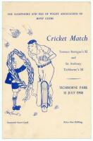 Terence Rattigan’s XI v Sir Anthony Tichborne’s XI 1958. Official souvenir scorecard for the charity match played at Tichborne Park, 13th July 1958. The two teams are listed to the centre pages and included film, stage and television celebrities as well a