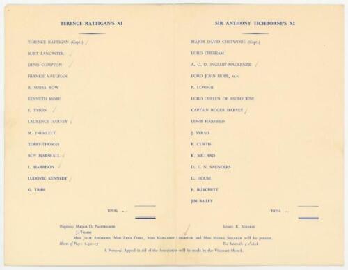 Terence Rattigan’s XI v Sir Anthony Tichborne’s XI 1958. Official ...