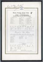 Alec Victor Bedser. Surrey & England 1939-1960. Original souvenir scorecard produced by Surrey County Cricket Club and ‘Presented to Alec Bedser on the occasion of his taking 1,000 wkts in first class cricket’. The scorecard, with complete printed scores,