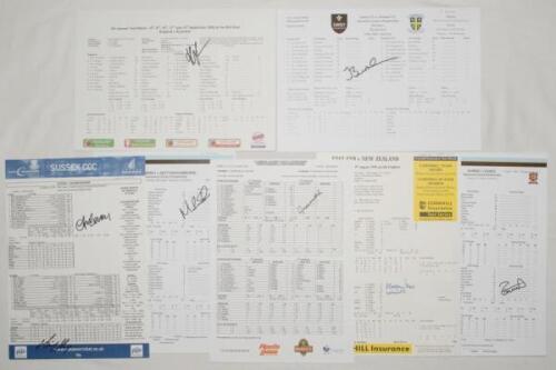 Notable performances signed scorecards 1999-2019. A selection of thirteen official match scorecards, each signed by player(s) who made achieved a notable performance in the match. Signatures include Kevin Pietersen, 158 for England v Australia, The Oval 2