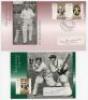 Don Bradman. Australian Legends. Official first day cover issued in Bowral, 23rd January 1997 and a similar issue postcard, each with signature of Bradman on label laid down. VG