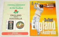 The Ashes. England v Australia 1985 and 1997. Two signed official programmes. One for the fourth Test, Old Trafford, 1st- 6th August 1985. Twenty two signatures including Gower, Agnew, Downton, Gatting, Gooch, Lamb, Border, Boon, Matthews, Ritchie, Wellha