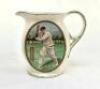 William Maldon ‘Bill’ Woodfull. Victoria & Australia 1921-1934. New Hall Pottery white water jug, printed with an oval colour portrait of Woodfull, wearing Australian cap in batting pose, with spectators to background, printed signature below. Crossed bat